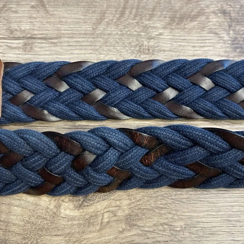 MEN'S RODD & GUNN Stump Bay Woven Navy Belt WEBBING LEATHER TABS BELT SIZE LG